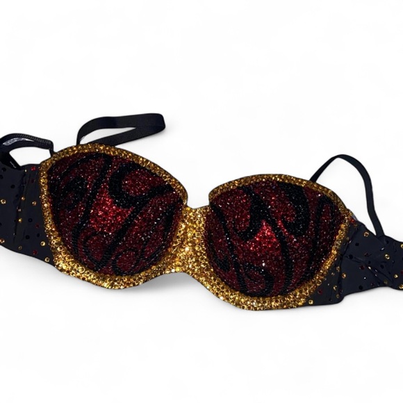 Crystal Rhinestone Vintage Design Red Glam Bling Strapless Bra Top All Sizes New - Picture 6 of 14